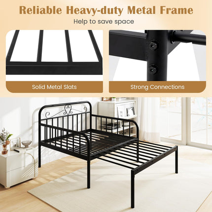 Dreamade Metal Twin Bed Frame, Convertible Sofa Bed with Headboard & Armrests, Pull-Out Sleeper Chair Bed