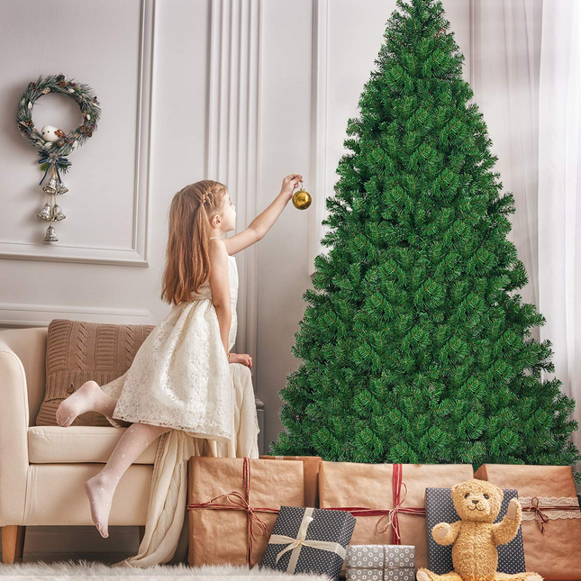 Dreamade 9ft Artificial Pre-lit Christmas Tree Premium Spruce Hinged Tree with 700 LED Lights and Solid Metal Stand - DreamadeUS