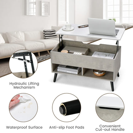 Dreamade Lift Top Coffee Table, Modern Cocktail Table w/Hidden Compartment & 2 Open Shelves