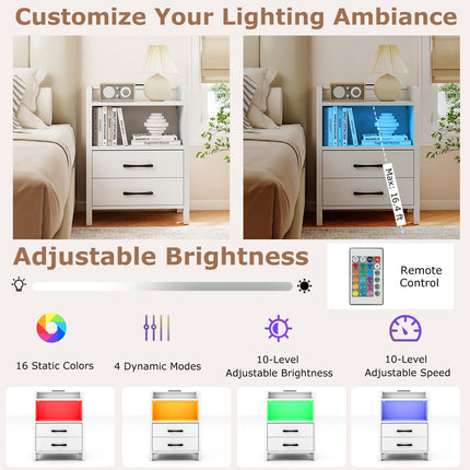 Dreamade LED Nightstand with Charging Station Set of 1/2 Bedside Table