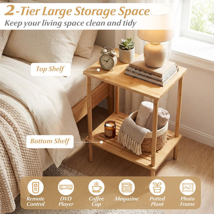 Dreamade Bamboo Side Table Set of 2 w/Storage Shelves