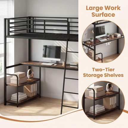 Dreamade Twin Loft Bed with Desk & Charging Station