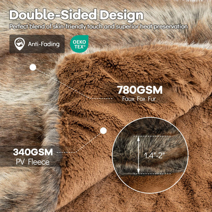 Dreamade 780GSM Soft Plush Fuzzy Luxury Faux Fox Fur Blanket for Sofa