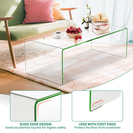 Dreamade 42 x 19.7 Inch Clear Tempered Glass Coffee Table with Rounded Edges