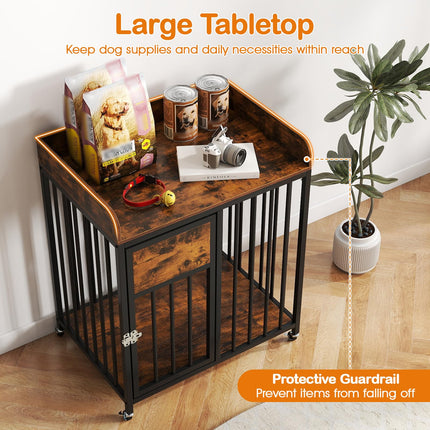 Dreamade Dog Crate Furniture with Lockable Door & Wheels
