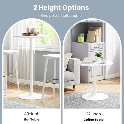 Dreamade Two-in-one Bar Table with Detachable Pole, Metal Base, 24" Round Top, 40"/22" Two Convertible Height