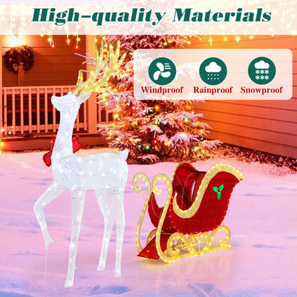 Dreamade Lighted Christmas Reindeer & Sleigh Set, Light-up Xmas Decorations with 462 LED Lights