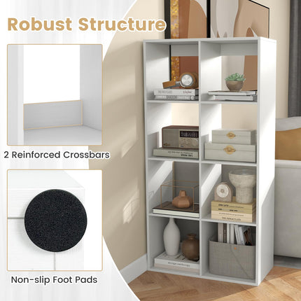 Dreamade 8-Cube Bookcase, White Cubby Bookshelf w/Back Guardrail & Anti-Tipping Kits