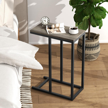 Dreamade C Shaped End Table, Small Side Table for Sofa, Couch Table That Slide Under with Metal Frame