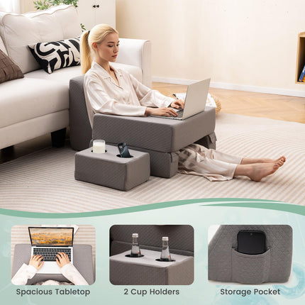 Dreamade Reading Pillow for Gaming Extra Large Lap Desk for Laptop with Back Arm Rest & Cup Holder for Adult