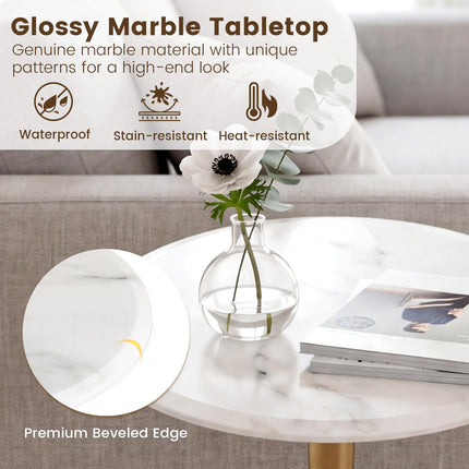 Dreamade Round Marble Side Table w/Stone Finish & Wooden Pedestal (1/2)