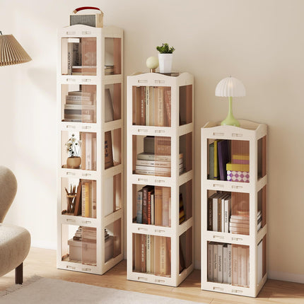 Dreamade 4-Tier Spinning Bookcase w/Swivel Base | Translucent Storage Organizer for Living Room