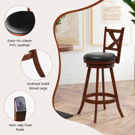 Dreamade Swivel Bar Stools Set of 2, Farmhouse Wooden Barstools with Back