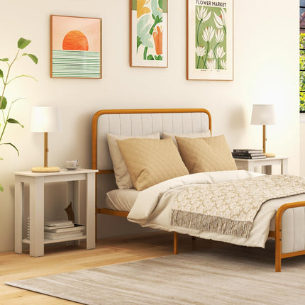 Dreamade 2-Tier End Table White, Modern Side Table with Storage Shelf (1/2)
