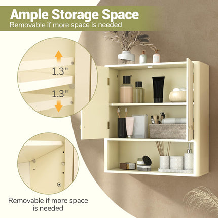 Dreamade Fluted Bathroom Wall Cabinet with Open Shelf