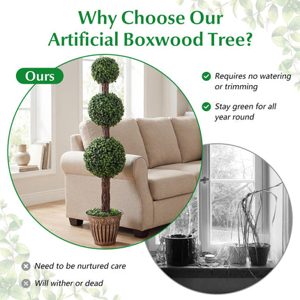 Dreamade Artificial Triple Ball Boxwood Tree 4 FT Fake Topiary Tree(1/2)