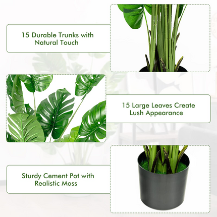 Dreamade Artificial Monstera Deliciosa Plant, 5ft Tall Fake Tropical Palm Tree w/15 Pcs Different Turtle Leaves - DreamadeUS