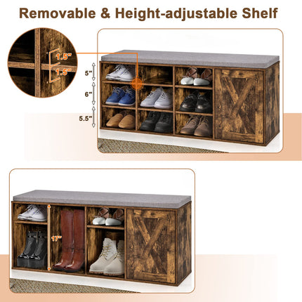 Dreamade Shoe Bench, 3 Tier 9 Cubes Storage Bench with Adjustable Shelves (Rustic Brown)