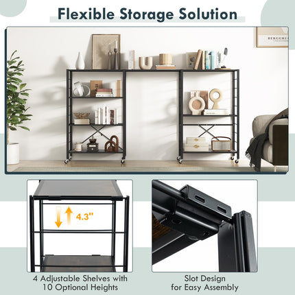 Dreamade 4-Tier Folding Storage Shelf, Collapsible Shelving Unit w/Lockable Wheels & Adjustable Shelf
