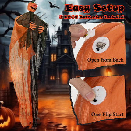 Dreamade 6 Ft Hanging Halloween Decoration, Ghost Pumpkin Man with Red LED Eyes & Posable Arms