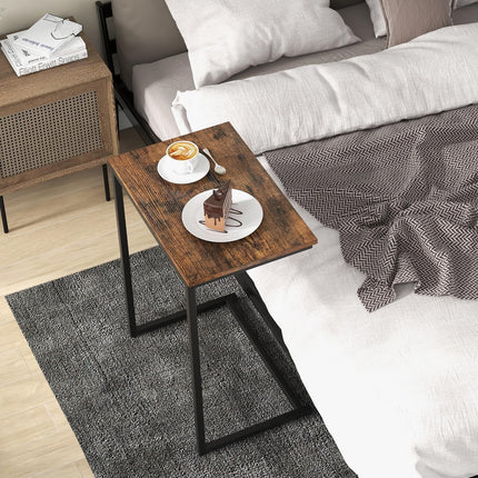 Dreamade C Shaped End Table, 26.5" Slide-Under Couch Table for Laptop Coffee Snack