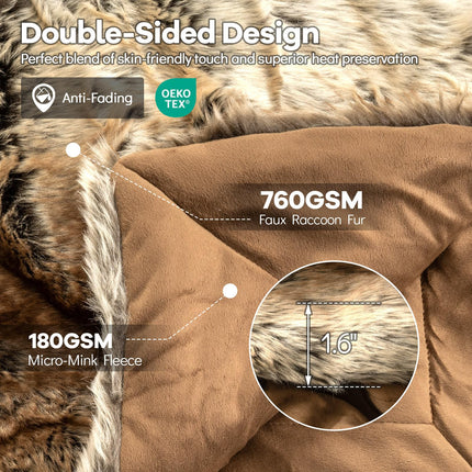 Dreamade 760GSM Soft Plush Fuzzy Luxury Faux Raccoon Fur Blanket for Sofa