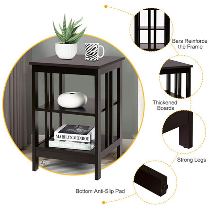 Dreamade Nightstand 3-Tier Sofa Side Table W/Reinforced Bars and Stable Structure