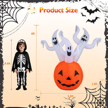 DREAMADE 6FT Halloween Inflatables Lighted Ghost Pumpkin Yard Decoration