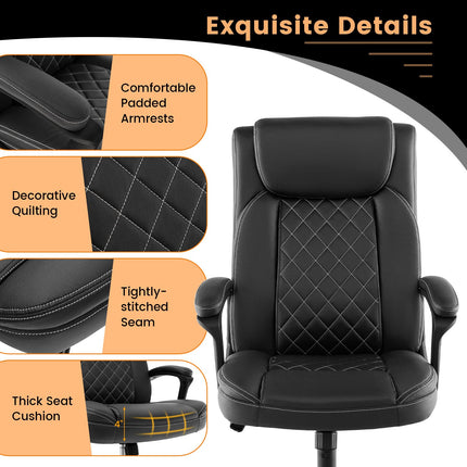 Dreamade Executive Office Chair, Leather Like Desk Chair with Thick Headrest Cushion & Padded Armrests, Black