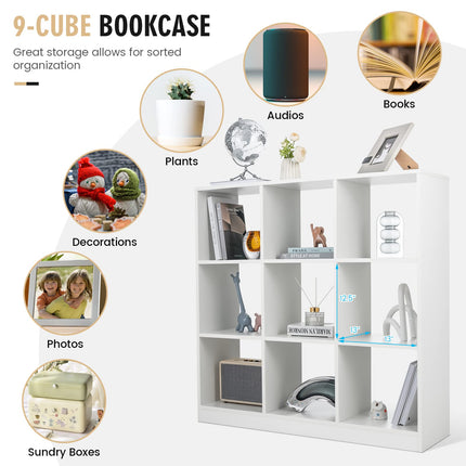 Dreamade 9-Cube Bookcase White - 4-Tier Freestanding Open Bookshelf