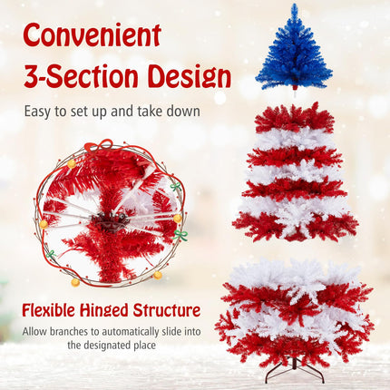 Dreamade 7.5 FT Pre-Lit Patriotic Artificial Christmas Tree, Flag-Themed Hinged Xmas Tree with 480 Warm White LED Lights