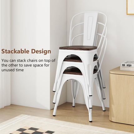 Dreamade Metal Dining Chairs Set of 4 Stackable Armless Kitchen Chairs w/Elm Wood Seat