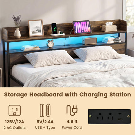 Dreamade King Size Bed Frame with Storage Headboard