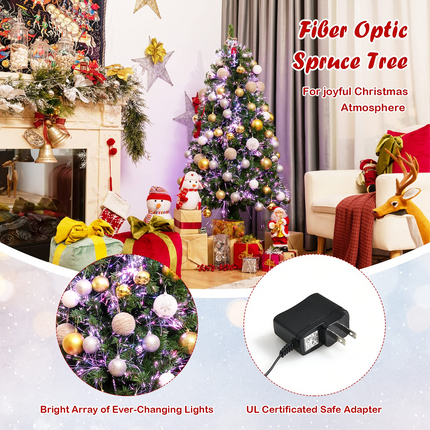 Dreamade Fiber Optic Artificial Christmas Tree, Pre-lit Premium Spruce Tree with Solid Metal Stand - DreamadeUS