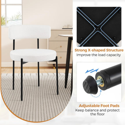 Dreamade Sherpa Dining Chairs Set of 4, Upholstered Round Kitchen Chairs with Curved Backrest & Metal Legs