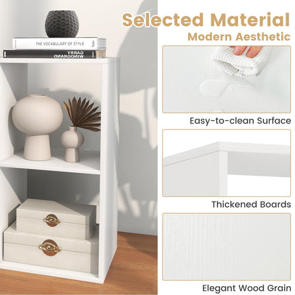 Dreamade 4-Cube Bookcase, White Cubby Bookshelf w/Back Guardrail & Anti-Tipping Kits