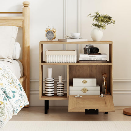 Dreamade Accent Side End Table with Storage Shelf and Cabinet for Small Space