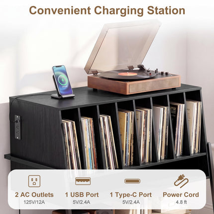 Dreamade large Record Player Stand with Charging Station