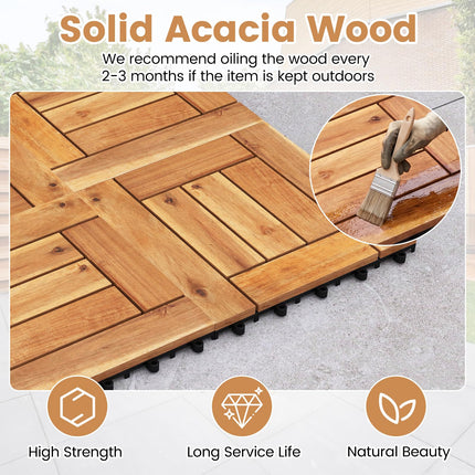Dreamade 12" x 12" Acacia Wood Interlocking Patio Flooring Tiles with Drainage Base