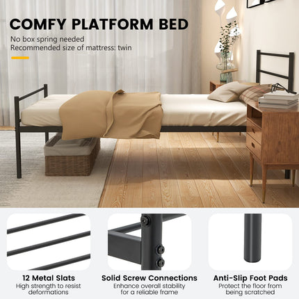Dreamade Twin Size Metal Bed Frame with Headboard & Footboard, 13.5 Inch Platform Bed Frame