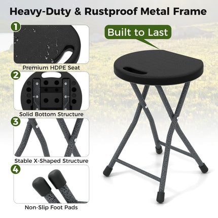 Dreamade Folding Stool, 18” Height Foldable Bar Stools, Portable Folding Chairs with Built-in Carry Handle
