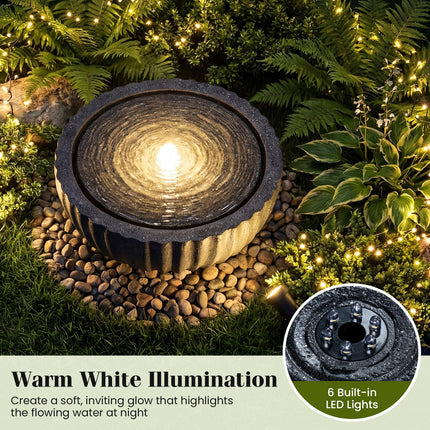 Dreamade 17.5"/18" Round Outdoor Water Fountain with 6 LED Lights