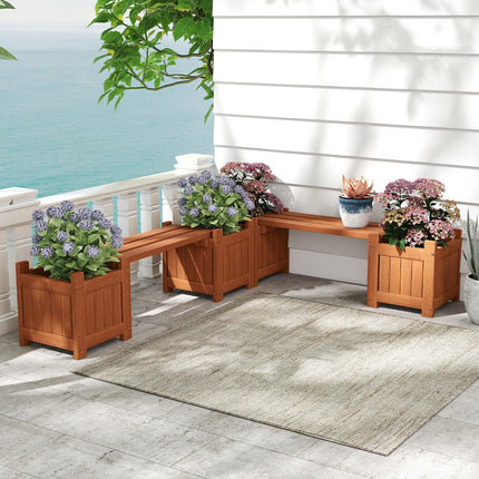 Dreamade 2-in-1 Outdoor Bench with 2/4 Planter Boxes Wood with Teak Oil Finish 42"x11"x11.5"