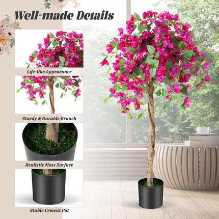 Dreamade 4.5FT Bougainvillea Artificial Tree, Fake Potted Plant w/ 312 Flowers - DreamadeUS