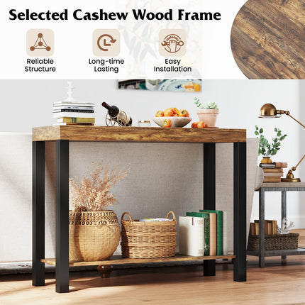 Dreamade 48-Inch Bar Table, Narrow Pub Table with Counter Height, Open Shelves, Solid Wood Frame