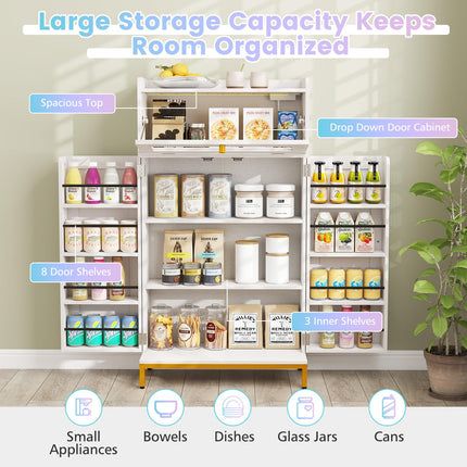 Dreamade Sideboard Buffet Cabinet with LED Light Power Outlet, 2-Door Food Pantry Cabinet