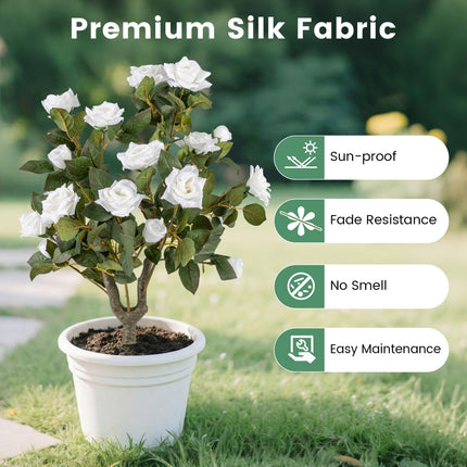 Dreamade 31.5” 2 Pack Artificial Rose Flower Trees with Spikes & 18 White Flowers