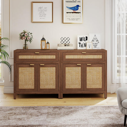 Dreamade Sideboard Buffet Cabinet Rustic Rattan Storage Cabinet w/ 2 Doors