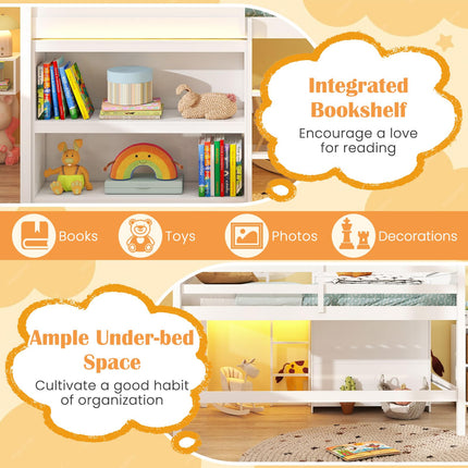 Dreamade Twin Size Loft Bed with LED Lights Roof Window and Storage Bookshelf