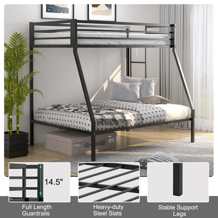 Dreamade Metal Bunk Bed, Twin Over Full Size Bed w/ Removable Ladder & Steel Slats Support